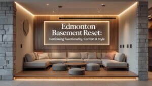 renovated Edmonton basement showcasing functionality, comfort, and style.